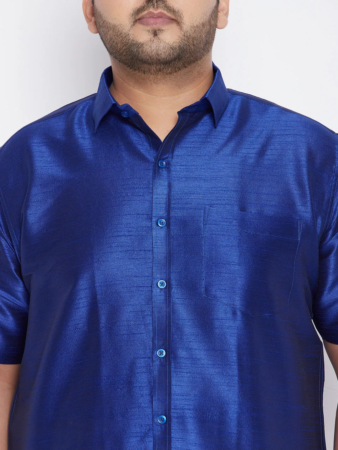 Men's Plus Blue Silk Blend Ethnic Shirt - Vastramay