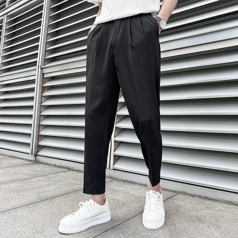 Men's Solid Color Casual Slim Fit Nine Point Trousers