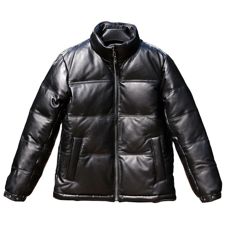 Men's Stand Collar Sheepskin Down Leather Jacket