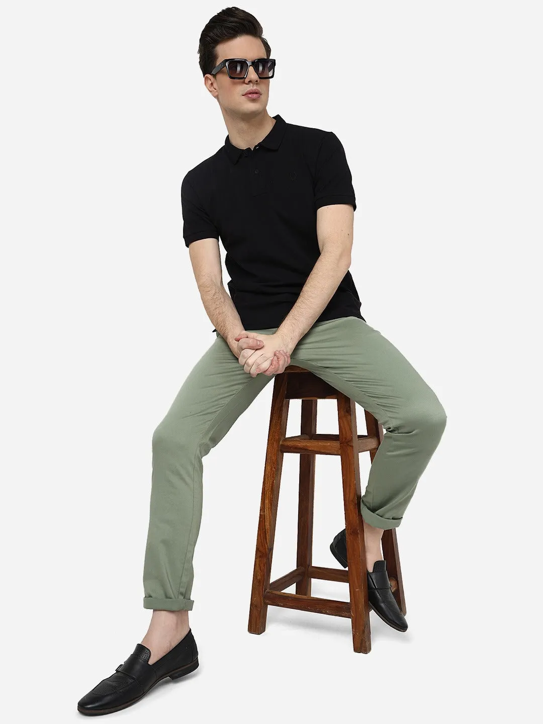 Mint Solid Super Slim Fit Casual Trouser | Greenfibre