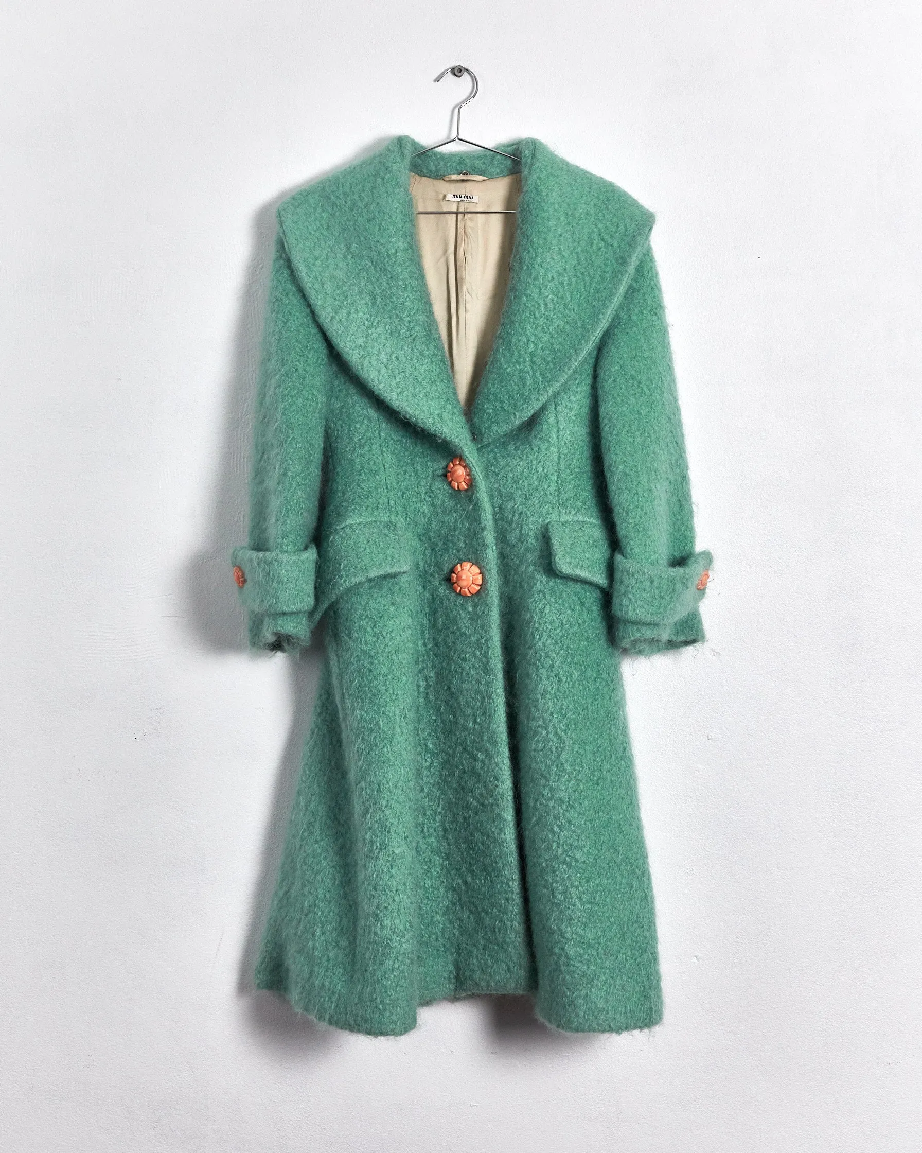 Miu Miu fall '17 detachable collar felted wool coat, mint, 8