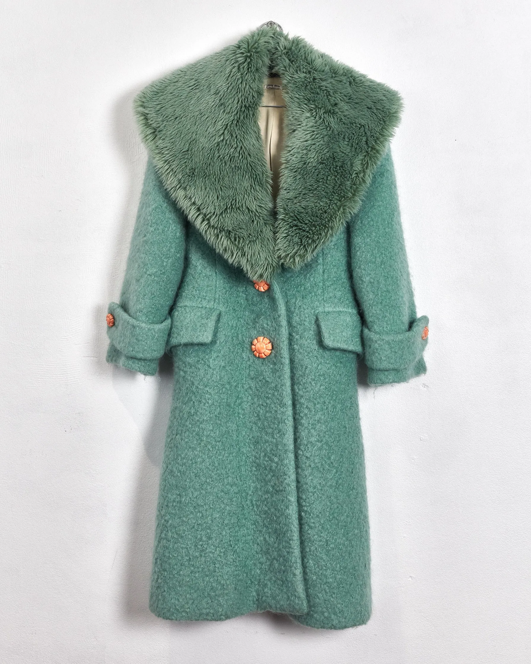 Miu Miu fall '17 detachable collar felted wool coat, mint, 8