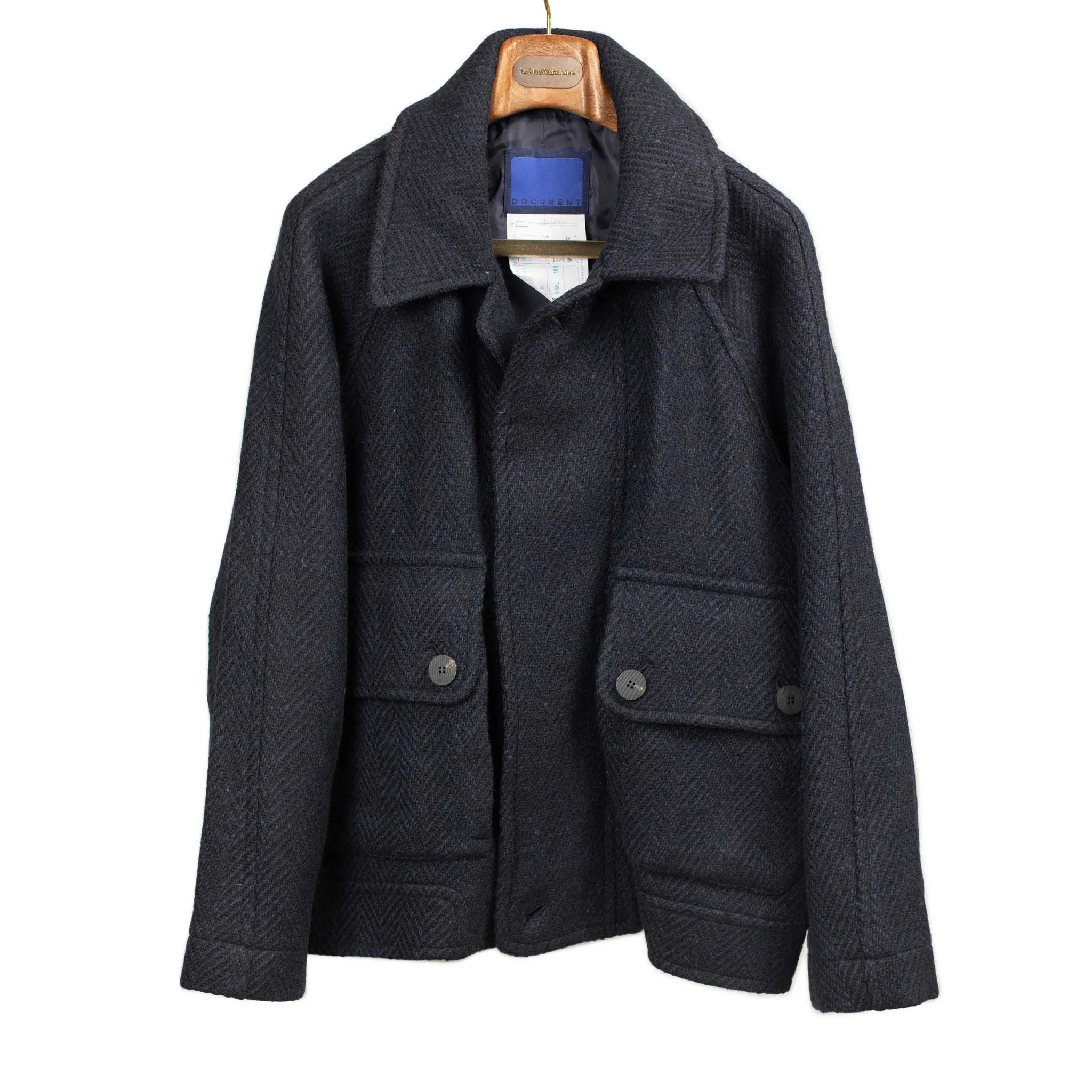 Navy Donegal Tweed Big Pocket Half Coat