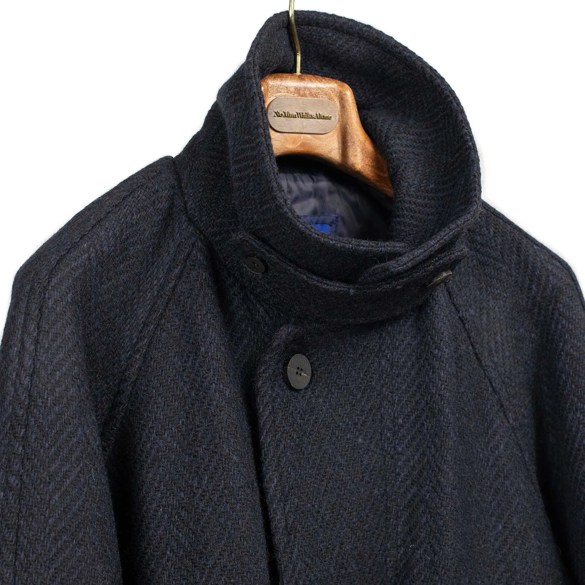 Navy Donegal Tweed Big Pocket Half Coat