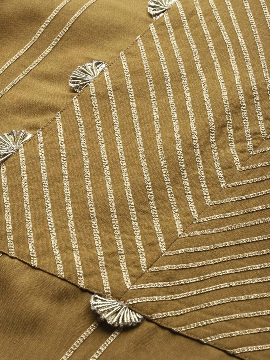 Olive Brown Striped Kurta with Trousers