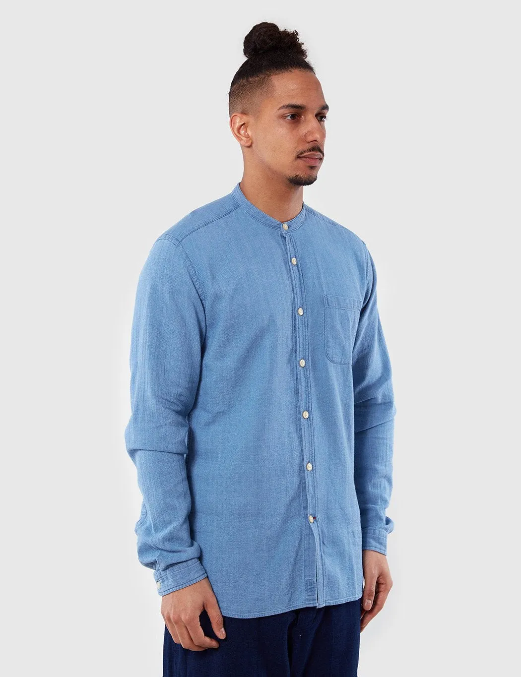 Oliver Spencer Grandad Kildale Shirt  - Light Indigo