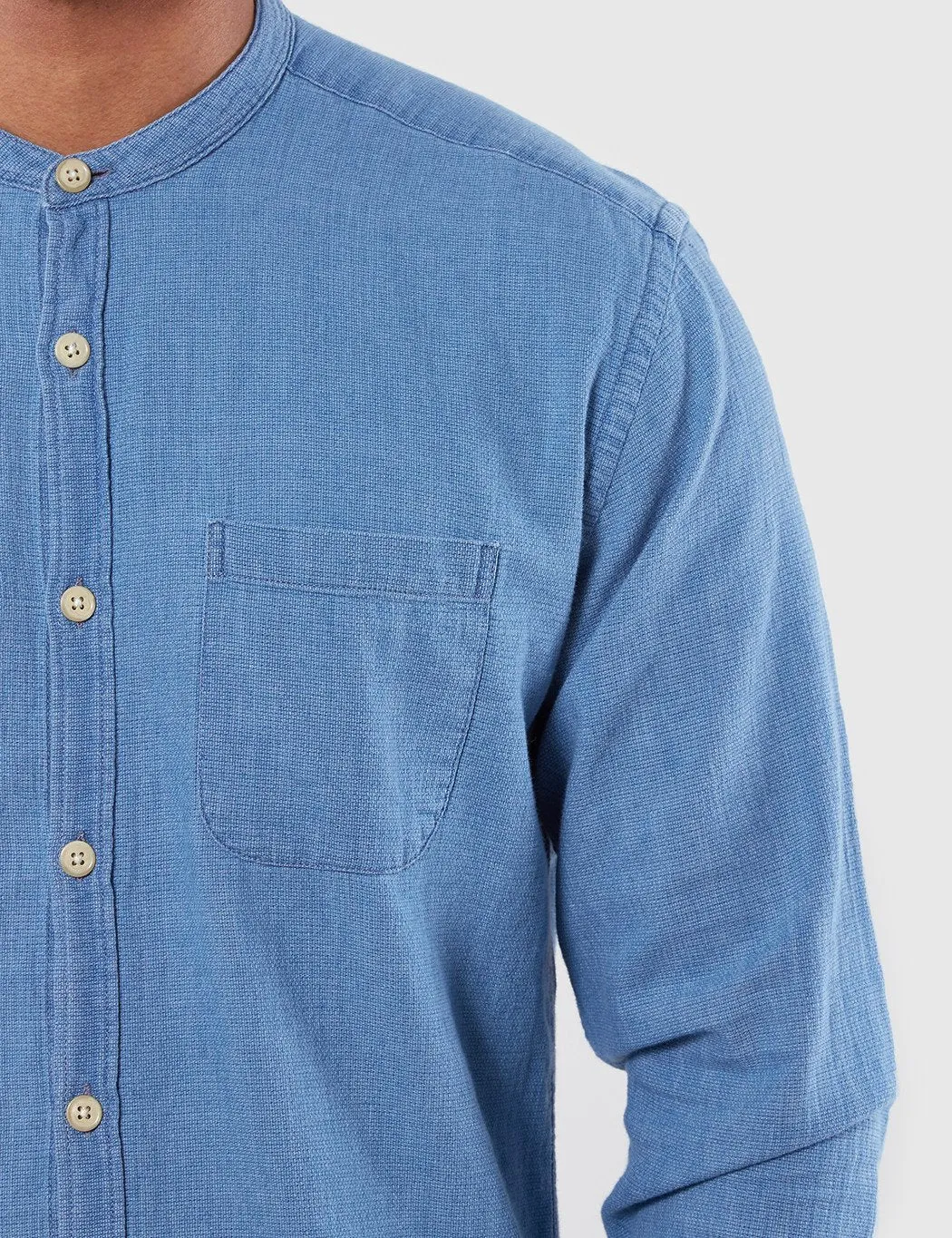 Oliver Spencer Grandad Kildale Shirt  - Light Indigo