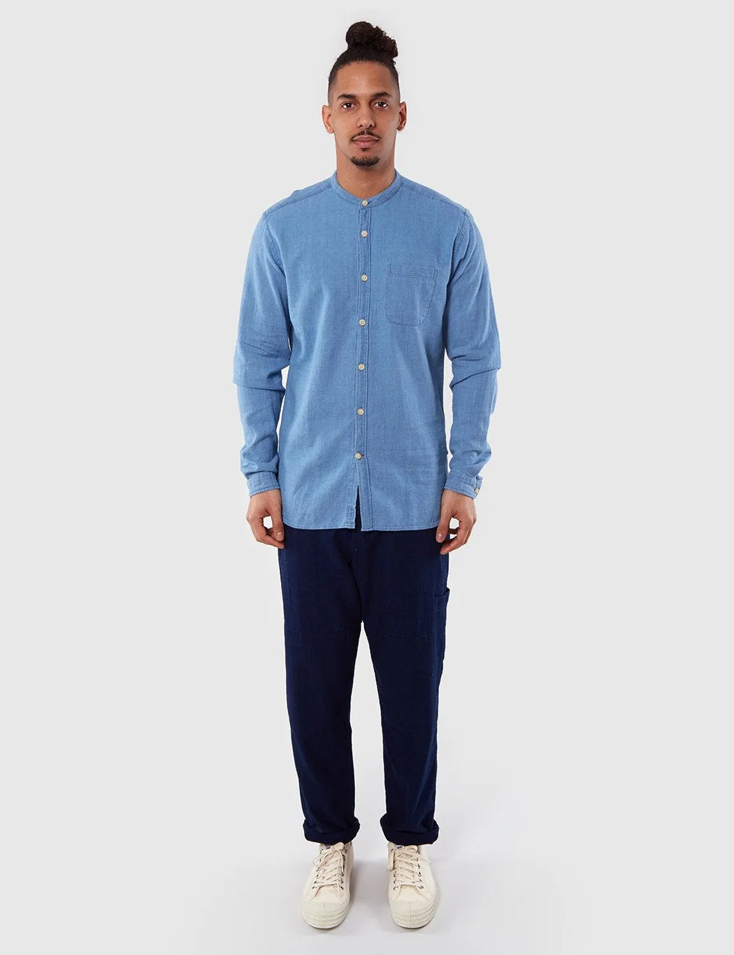 Oliver Spencer Grandad Kildale Shirt  - Light Indigo