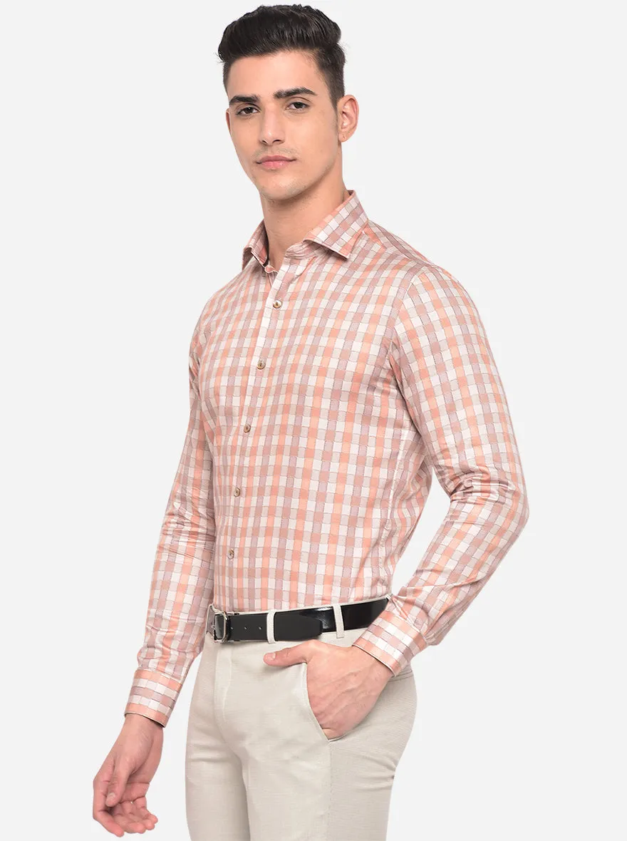 Peach Printed Slim Fit Party Wear Shirt | Wyre