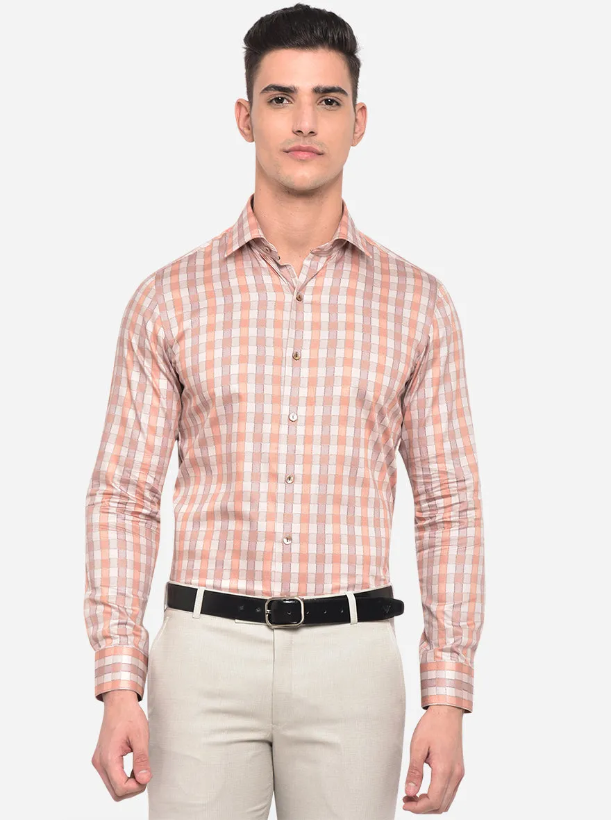 Peach Printed Slim Fit Party Wear Shirt | Wyre