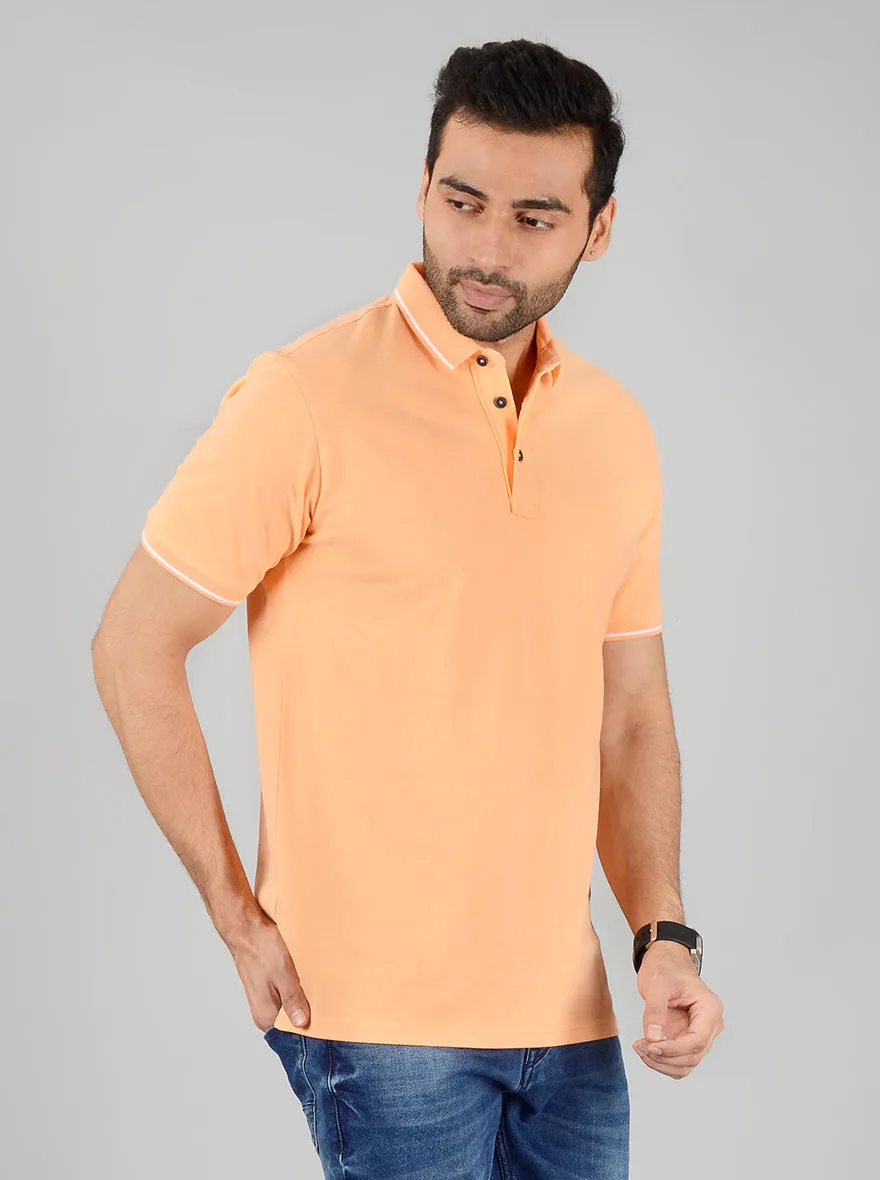 Peach Solid Slim Fit Polo T-Shirt | JadeBlue