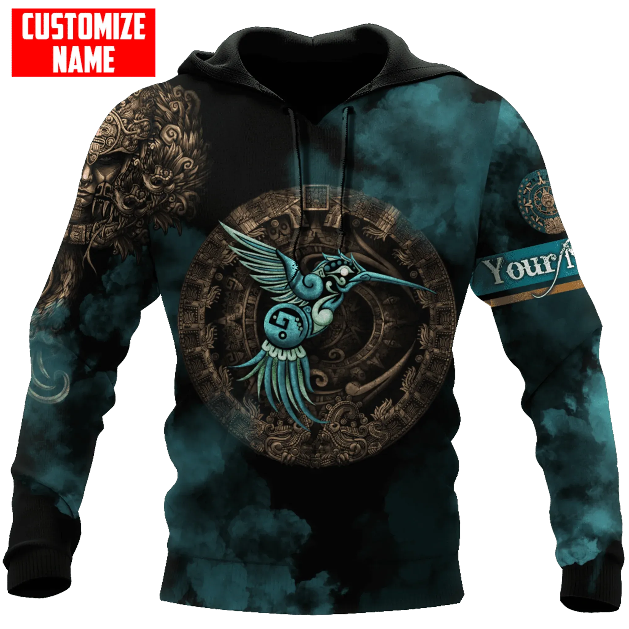 Personalized Mexico Aztec Blue Humingbird Unisex Hoodie, 3D Aztec Mexican Hoodie, Aztec Gift