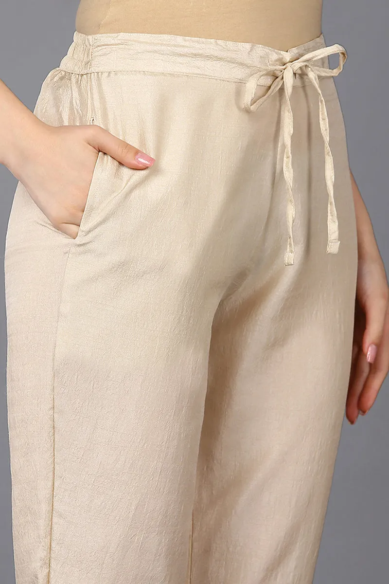 Poly Silk Beige Embroidered Straight Kurta Pant With Dupatta