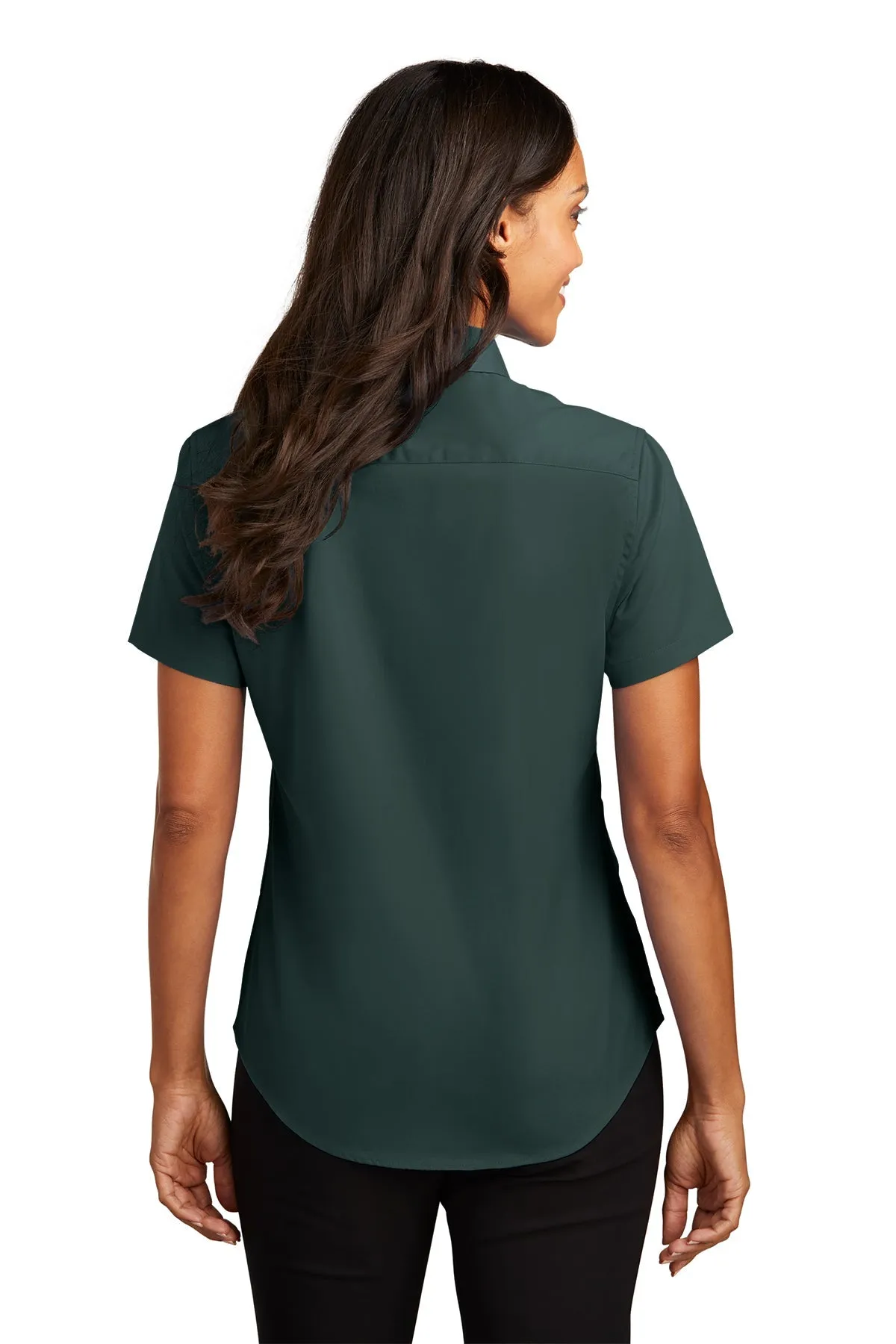 Port Authority Ladies Short Sleeve Easy Care Custom Shirts, Dark Green/Navy