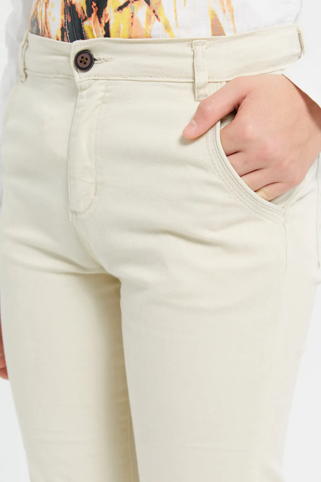 Senior Boys Beige Basic Casual Trousers