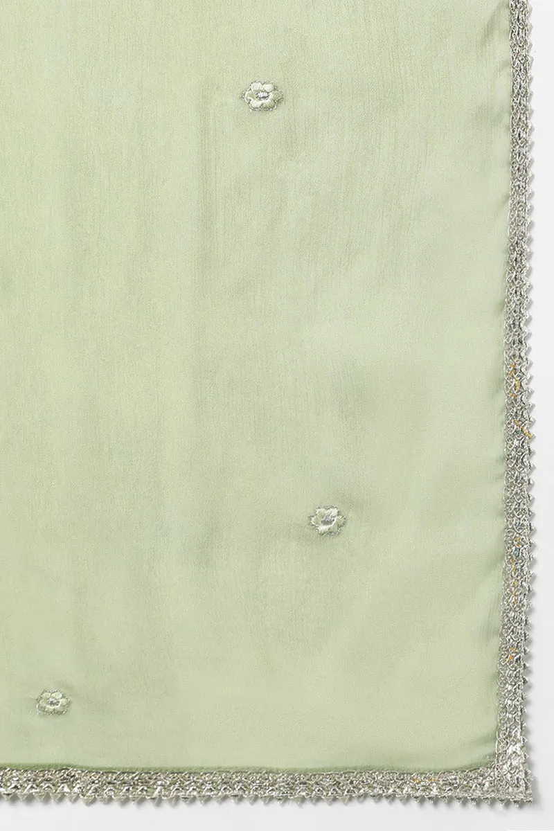 Silk Blend Sea Green Straight Kurta Pant With Dupatta