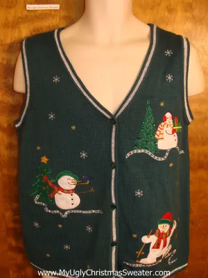 Skiing and Playing Snowmen Ugly Christmas Jumper Vest