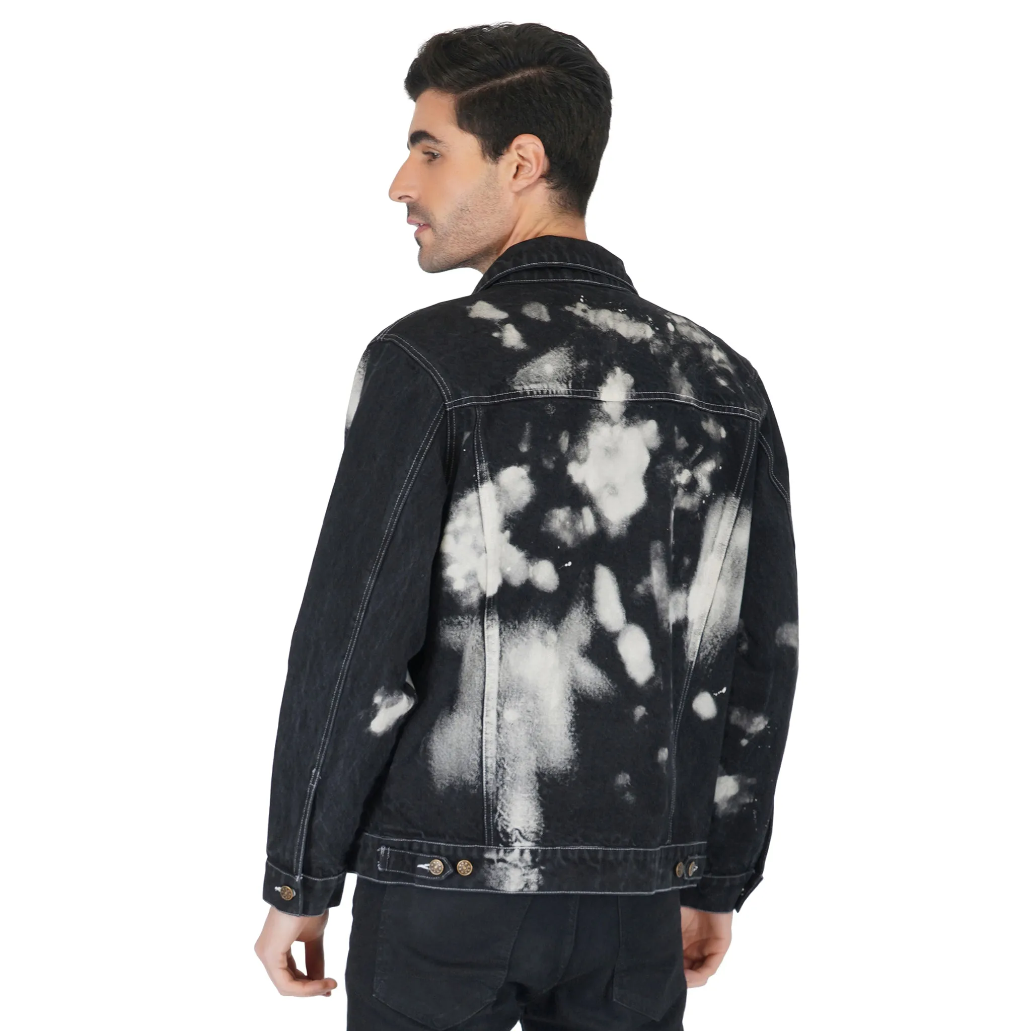 SLAY. Men's Black & White Tie Dye Button-Down Ripped Denim Jacket