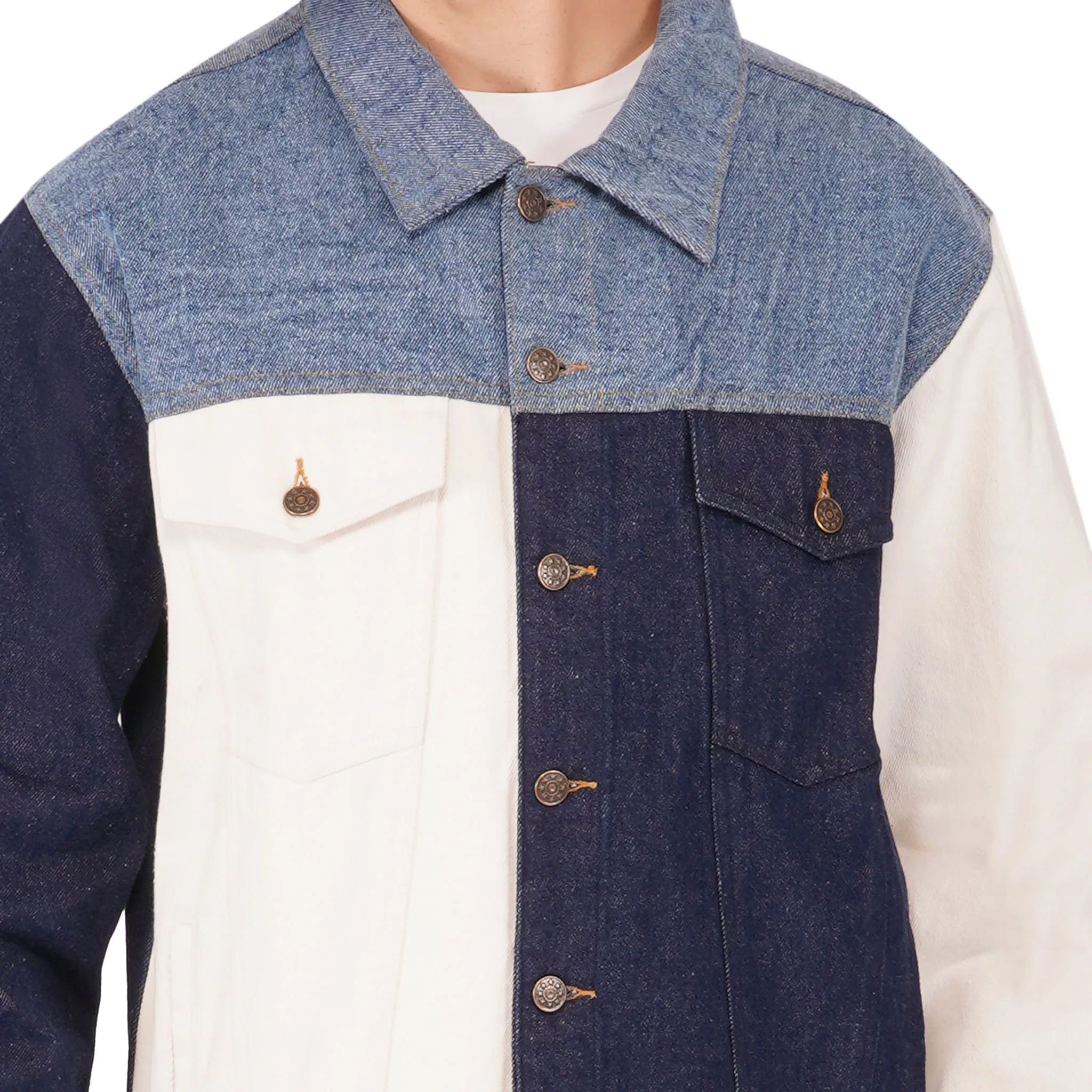 SLAY. Men's Full Sleeves Colorblock Denim Jacket