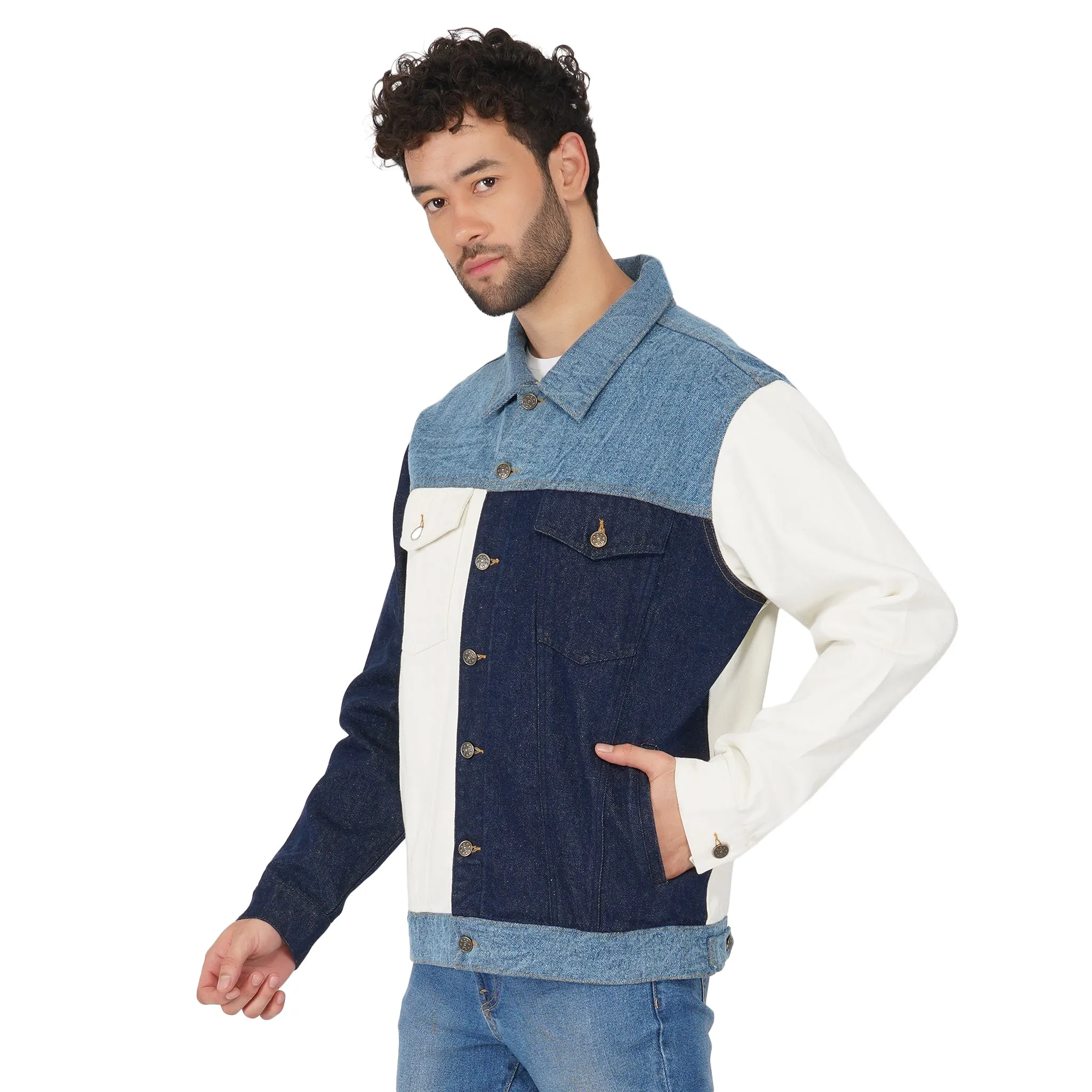 SLAY. Men's Full Sleeves Colorblock Denim Jacket