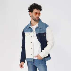 SLAY. Men's Full Sleeves Colorblock Denim Jacket