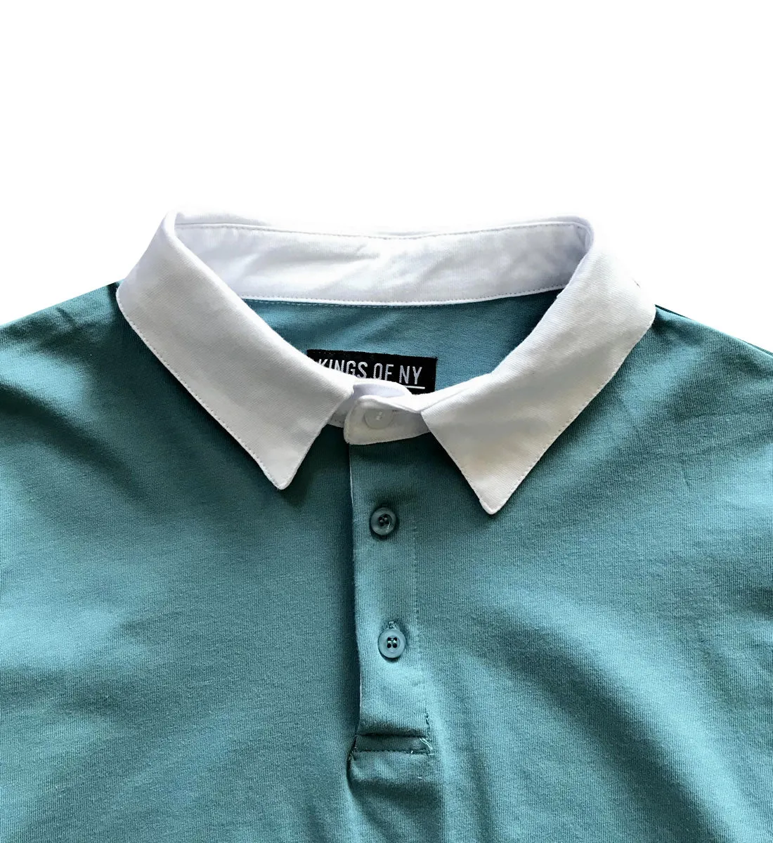 Solid Light Blue with White Collar Mens Long Sleeve Polo Rugby Shirt