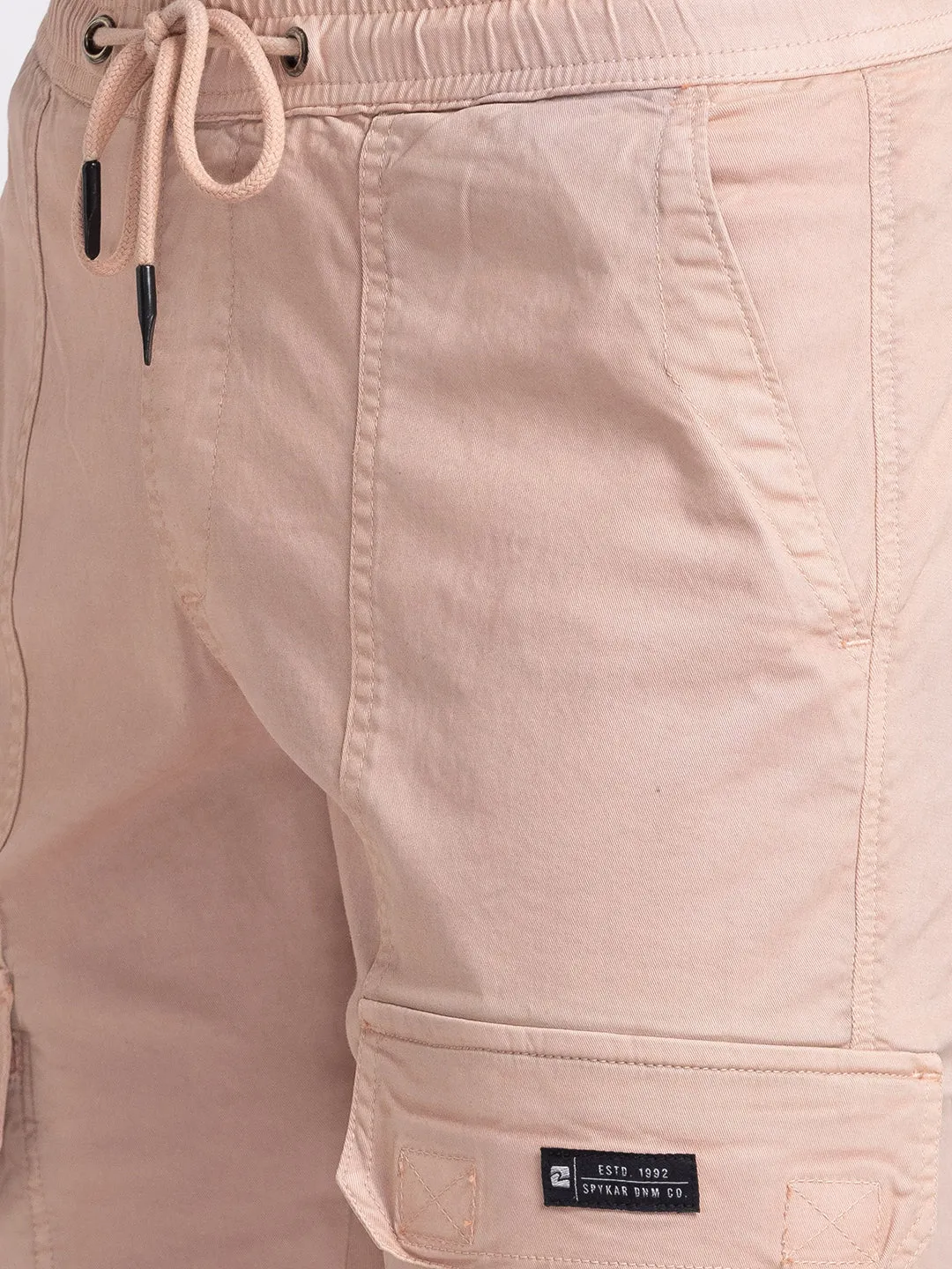 Spykar Dusty Peach Cotton Slim Fit Regular Length Trousers For Men