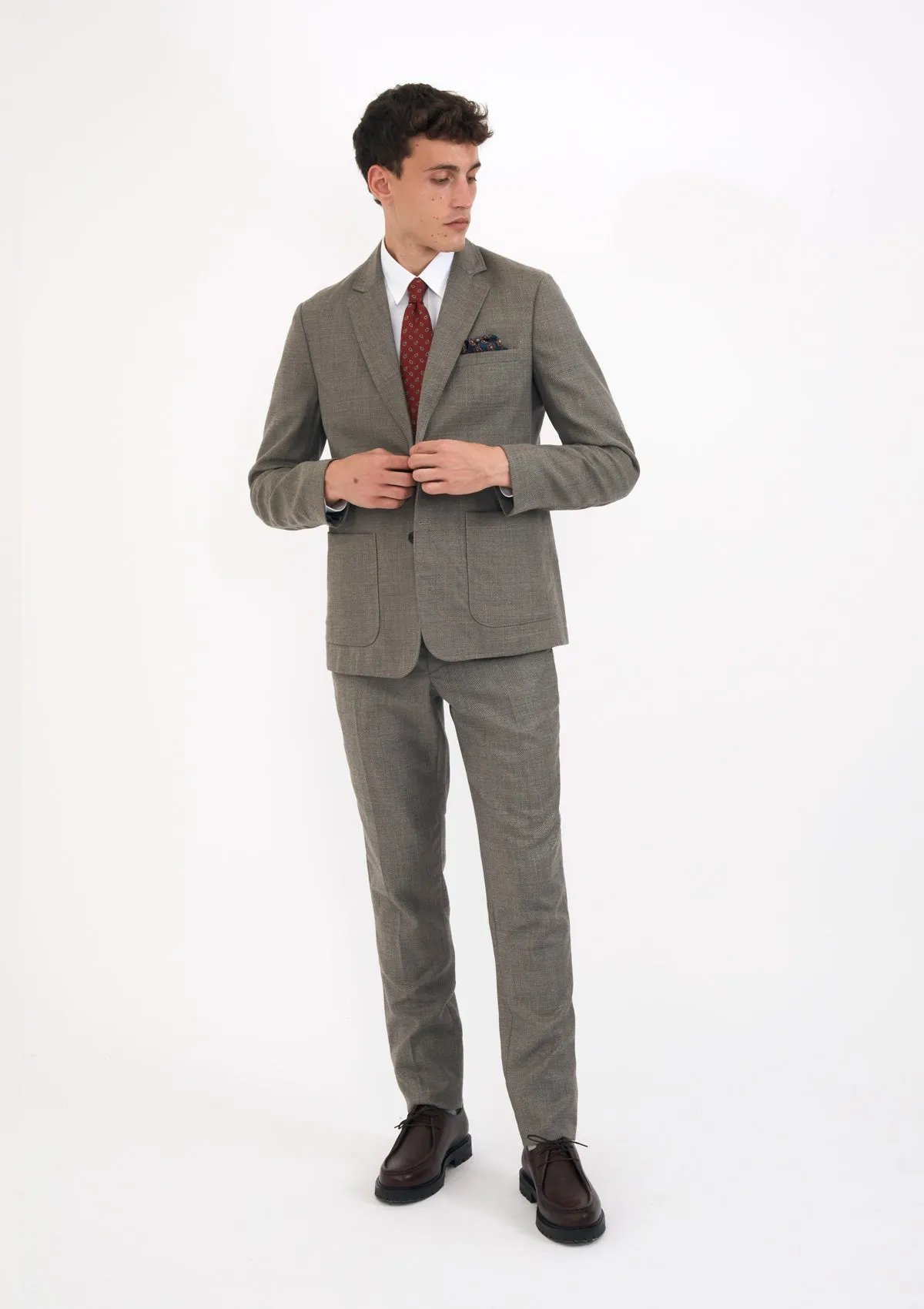 Taupe Virgin Wool Suit Trousers