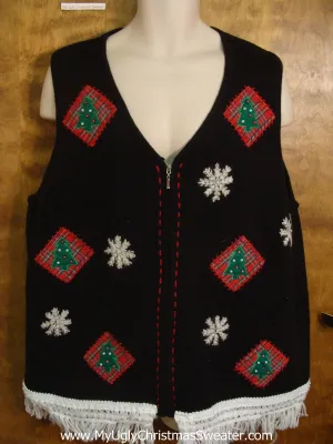 Tree and Snowflake Accents Cute Christmas Sweater Vest