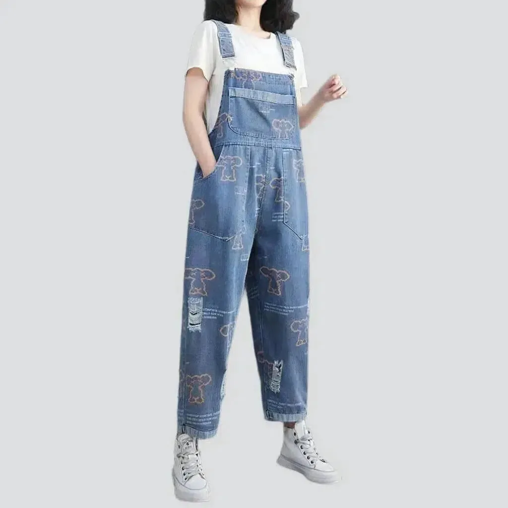 Trendy baggy painted jeans dungaree for ladies