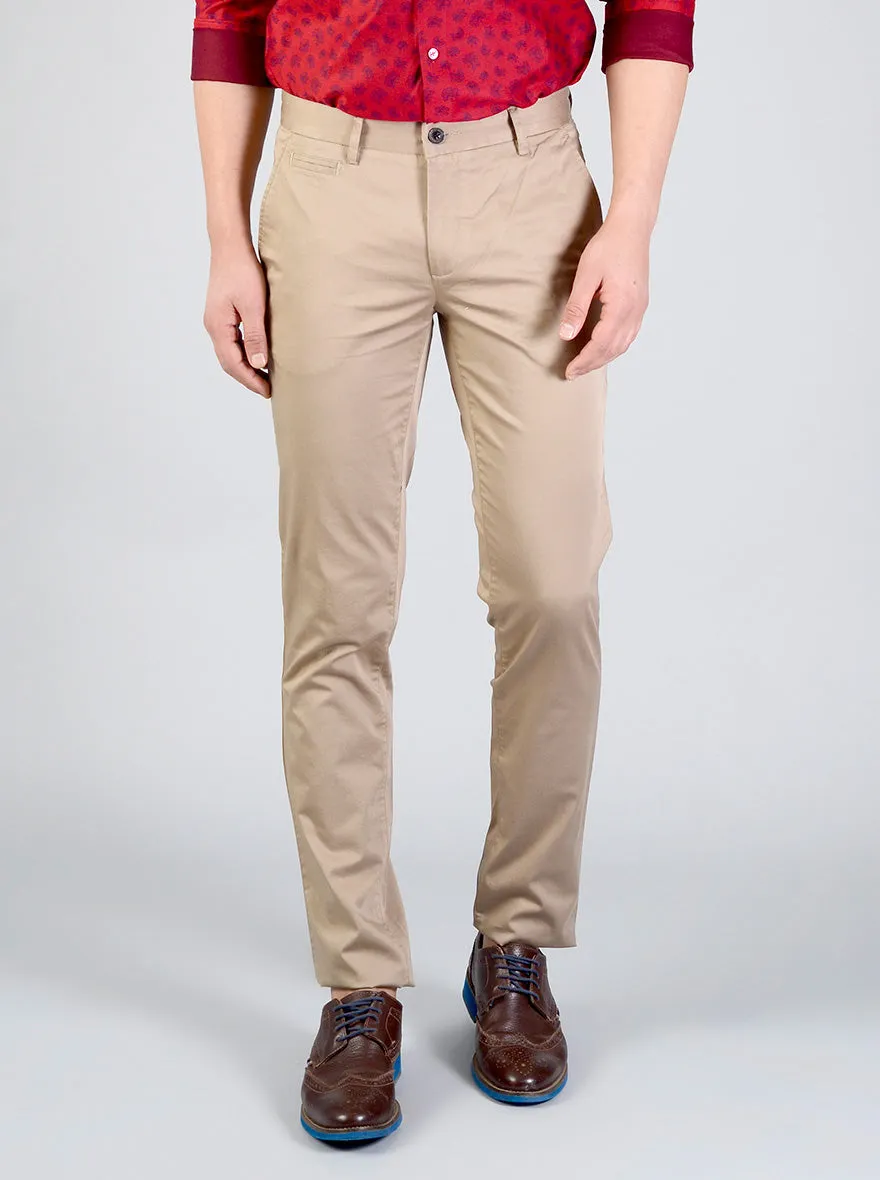 Tuffet Brown Solid Slim Fit Casual Trouser | JadeBlue