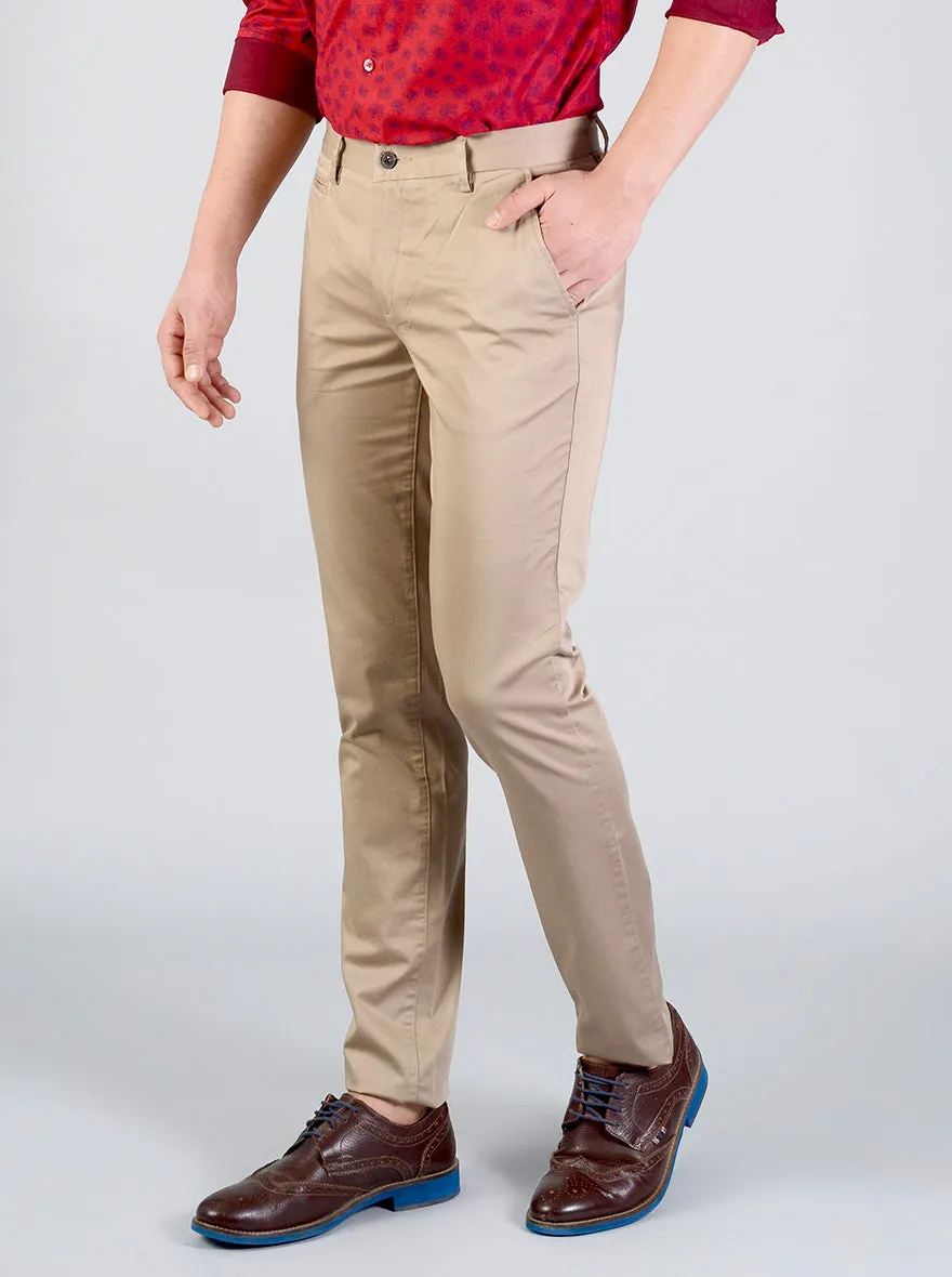 Tuffet Brown Solid Slim Fit Casual Trouser | JadeBlue