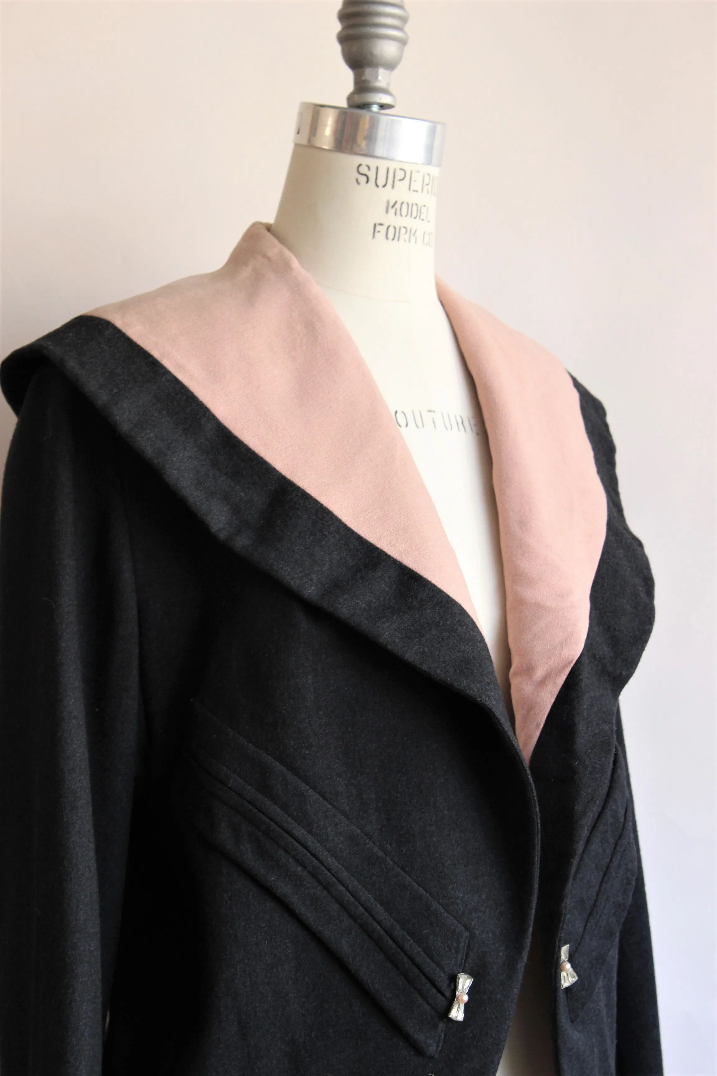 VIntage 1950s Darkest Gray Wool Jacket With Pink Lining By Buddy Bates