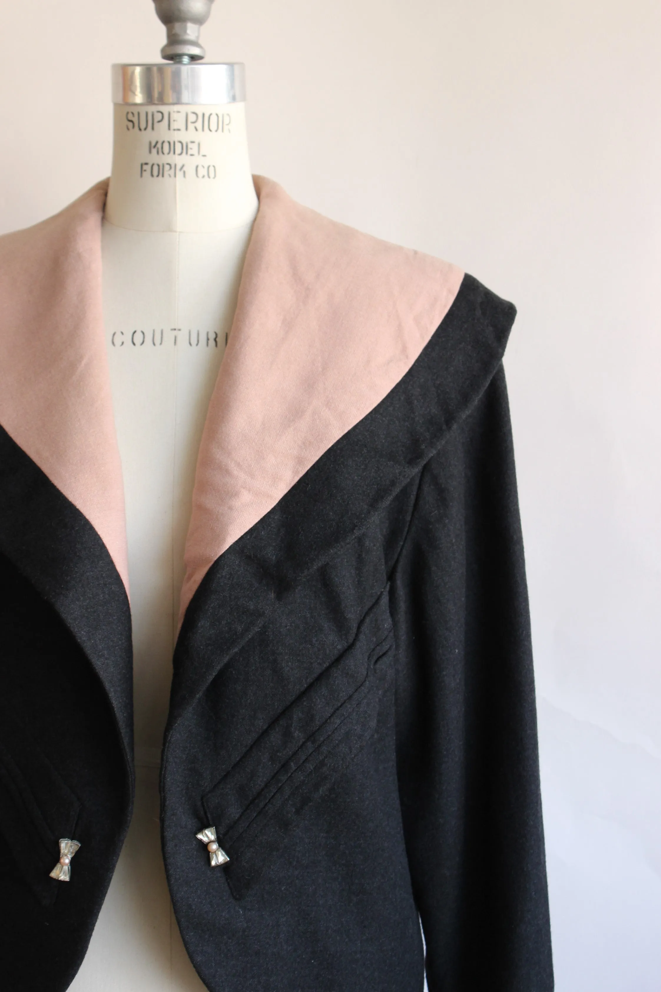 VIntage 1950s Darkest Gray Wool Jacket With Pink Lining By Buddy Bates