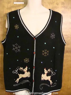 Vintage Style Reindeer Ugliest Christmas Sweater Vest XXL