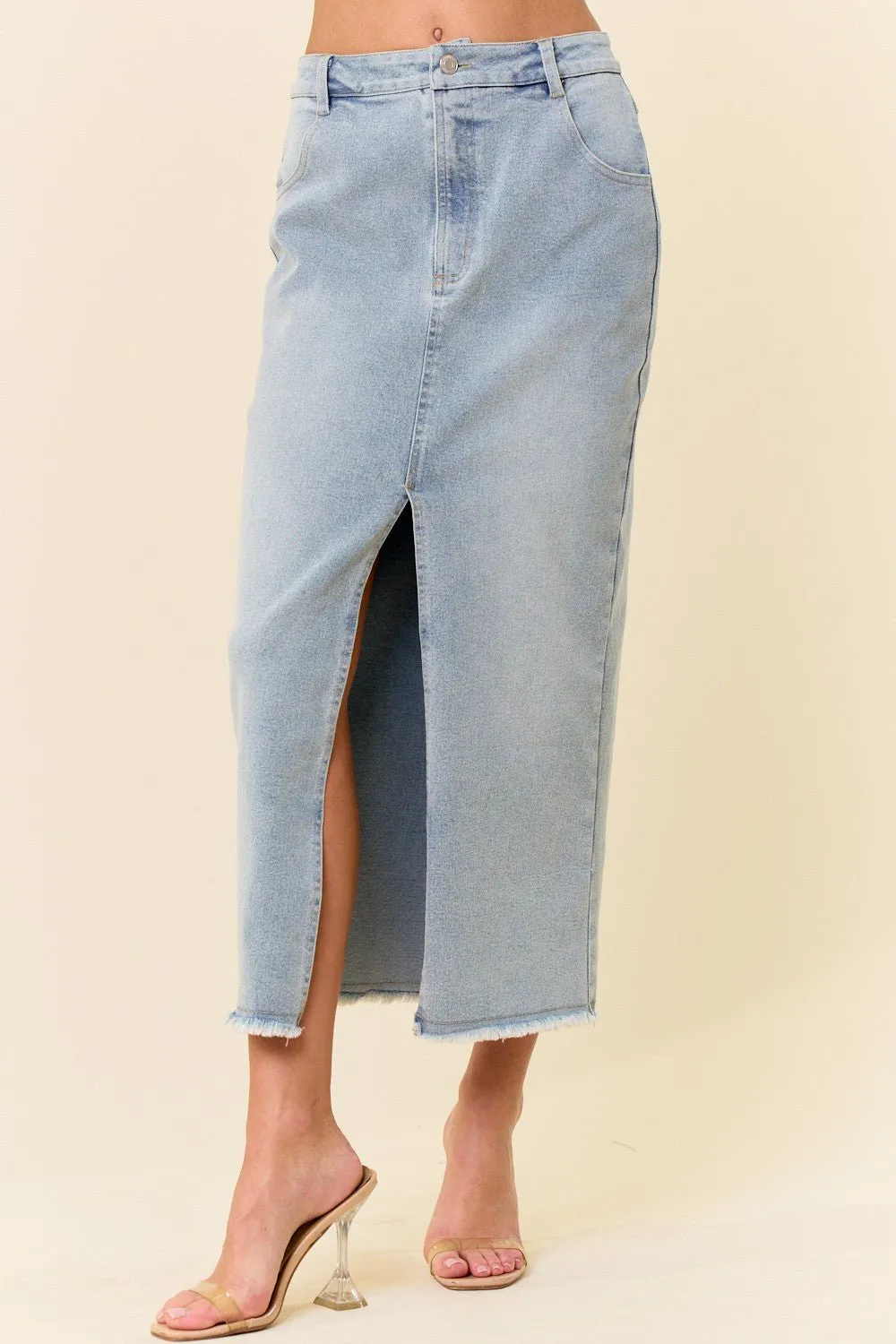 Want You Back Midi Front Slit Denim Skirt