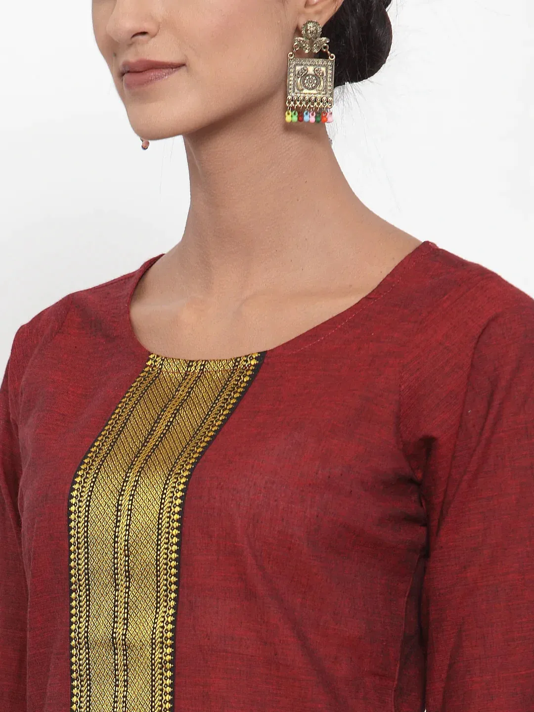 Women Maroon Solid Kurta With Trousers & Dupatta