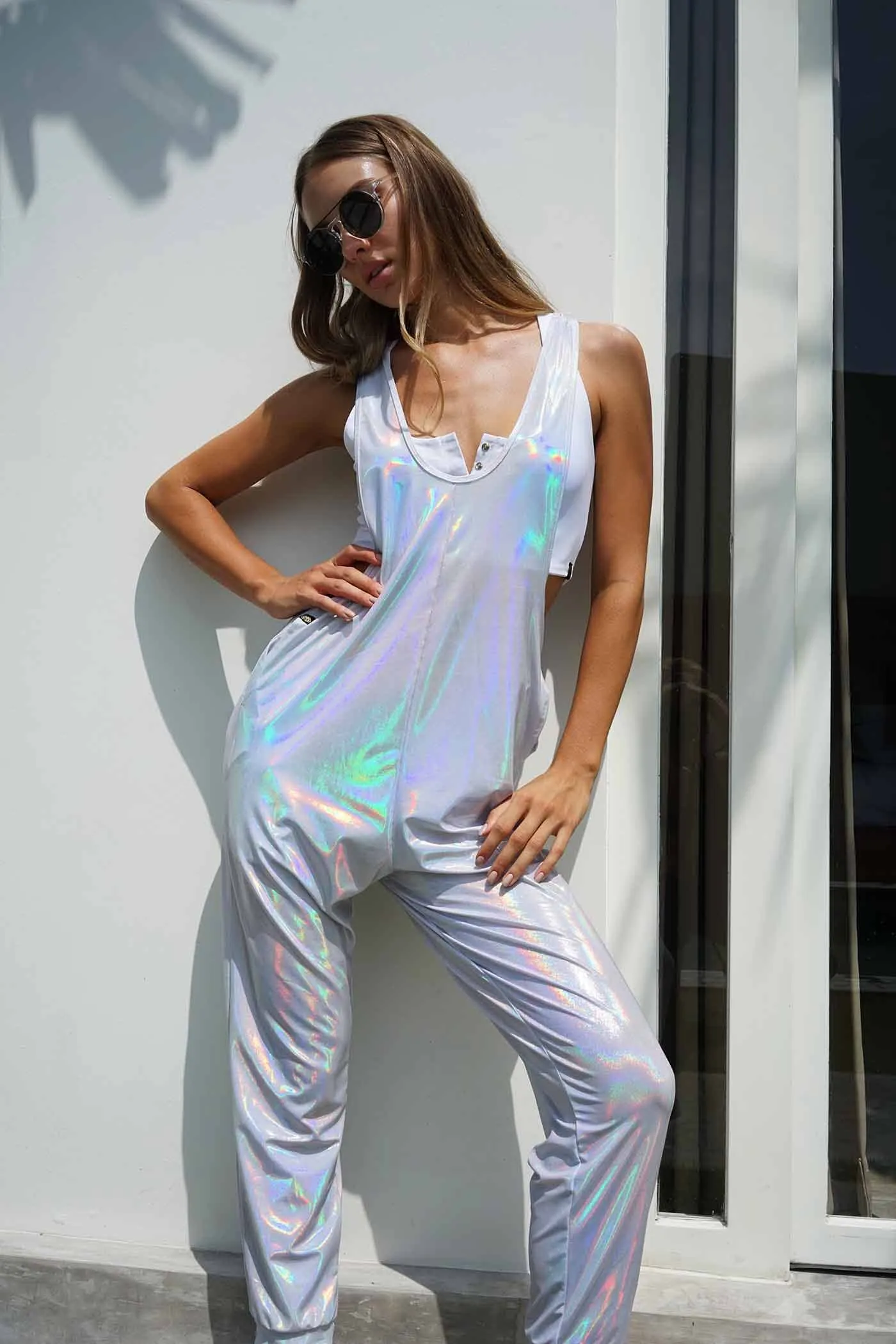 Womens Holographic Overalls - Frosted