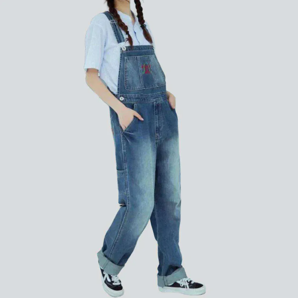 Women's jeans embroidered dungaree