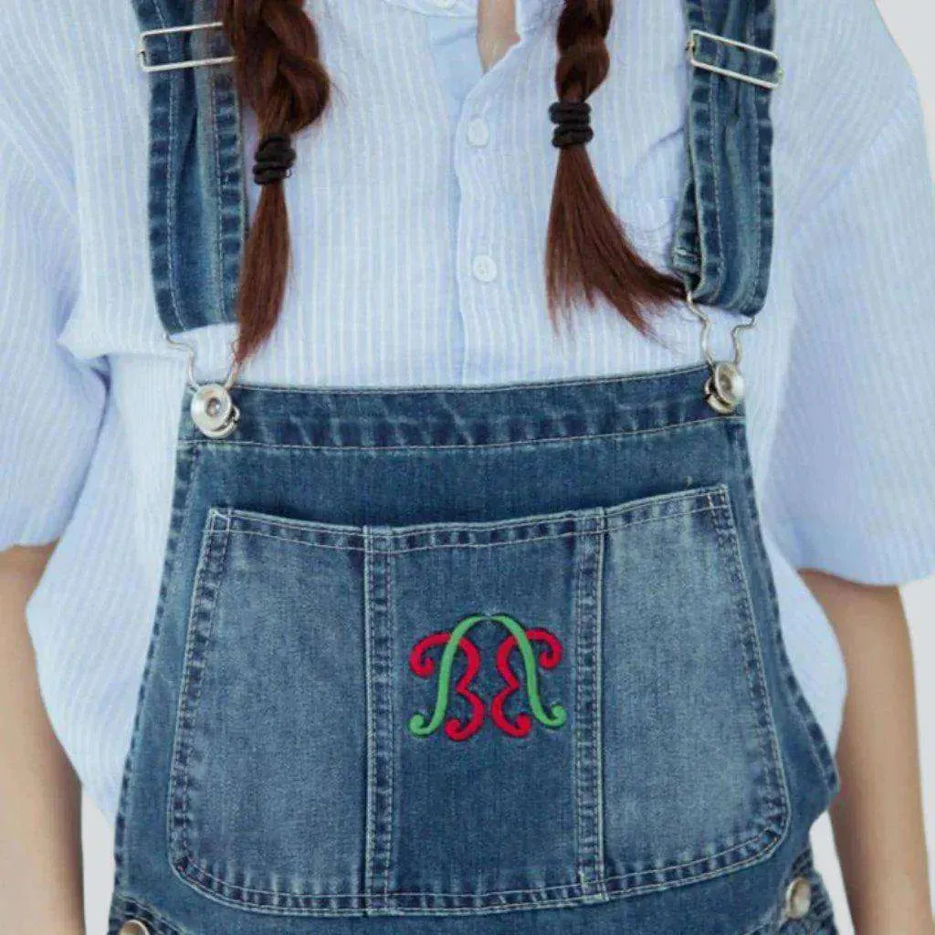 Women's jeans embroidered dungaree