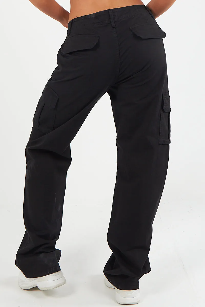 Women's Twill Combat Stretch Straight Leg Cotton Cargo Low Waist Trousers